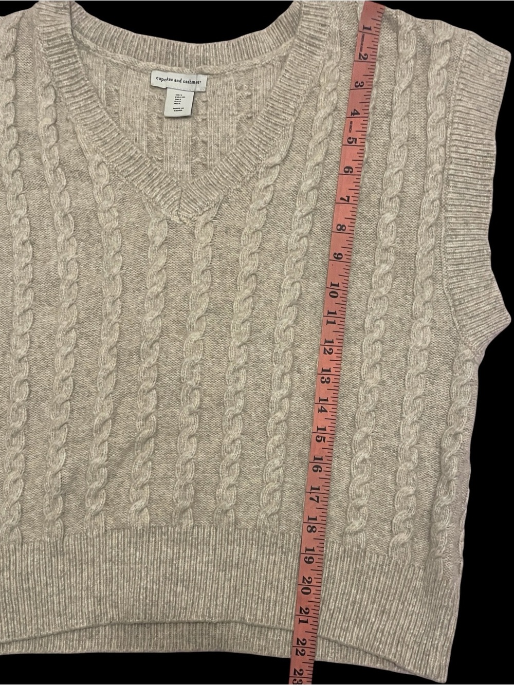 Cupcakes and Cashmere Cable Knit V-Neck Sweater Vest - Light Beige - Picture 2 of 7
